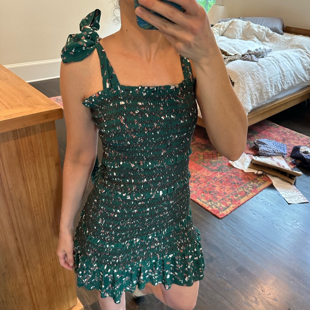 Reset By Jane Green Floral Fitted Mini Dress With Tie Straps Small